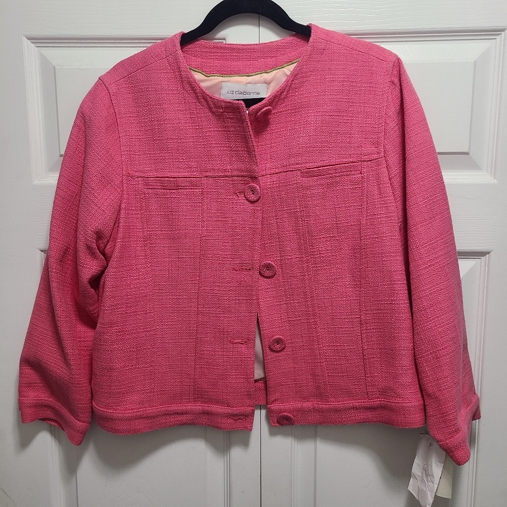 Vtg Liz Claiborne Bubblegum‎ Pink Textured Jacket